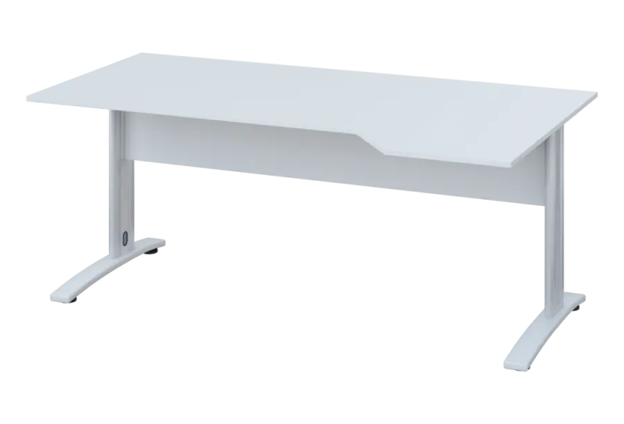 EZK 18 - 184 stůl kancelářský, rohový, pravý, kovová podnož bílá, deska 18 mm, široký 1800 mm, bílá